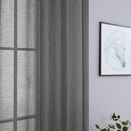 Pitalk Charcoal Grey Curtains 84 Inch Length for Bedroom Windows 2 Panels Set Grommet Linen Look Light Filtering Semi Transparent Solid Dark Gray Sheer Curtains for Living Room Office 52x84 Long Dark Grey - Image 4