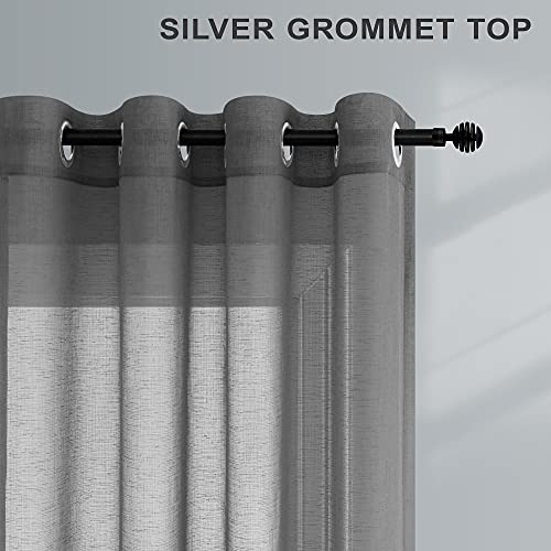 Pitalk Charcoal Grey Curtains 84 Inch Length for Bedroom Windows 2 Panels Set Grommet Linen Look Light Filtering Semi Transparent Solid Dark Gray Sheer Curtains for Living Room Office 52x84 Long Dark Grey - Image 3