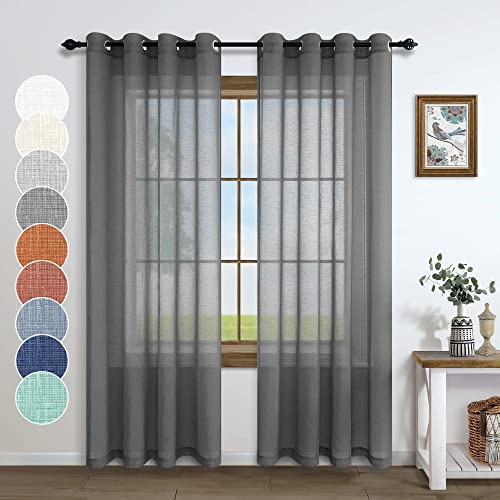 Pitalk Charcoal Grey Curtains 84 Inch Length for Bedroom Windows 2 Panels Set Grommet Linen Look Light Filtering Semi Transparent Solid Dark Gray Sheer Curtains for Living Room Office 52x84 Long Dark Grey - Image 1