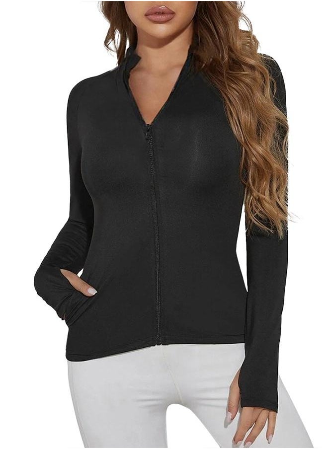 Nileton - Sport Jacket - Long Sleeve Top Full Zipper T-shirt With Side Pockets And Thumb Hole For Women - Image 1