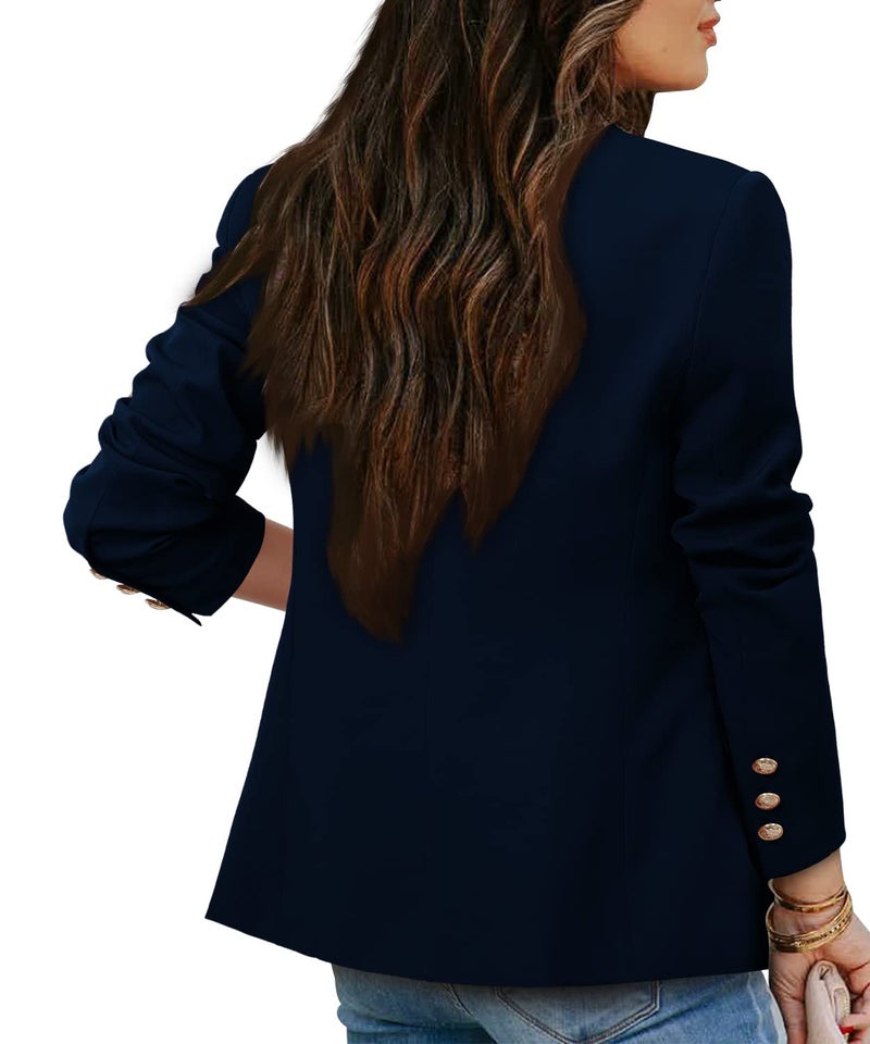 CRAZY GRID Womens Lapel Double Breasted Blazer Jacket - Business Casual Suit Jacket - Long Sleeve Dressy Blazer - Deep Blue X-Large - Image 4