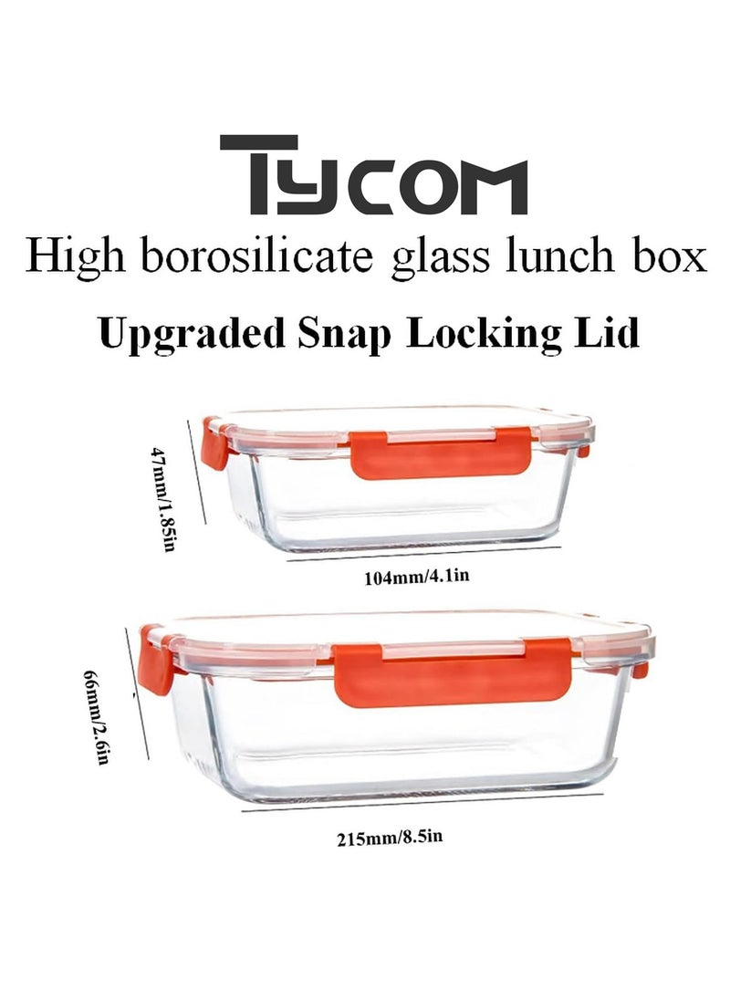 TYCOM Glass Meal Prep Containers 10 Pieces Rectangle Glass Food Storage Containers with Lids Glass Lunch Box Portion Control Airtight Glass Bento Box Lunch Containers 10P Rectangle Red  - Image 2