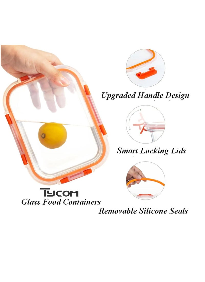 TYCOM Glass Meal Prep Containers 10 Pieces Rectangle Glass Food Storage Containers with Lids Glass Lunch Box Portion Control Airtight Glass Bento Box Lunch Containers 10P Rectangle Red  - Image 3