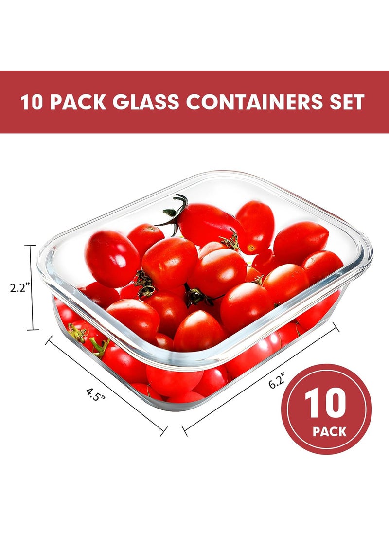 TYCOM Glass Meal Prep Containers 10 Pieces Rectangle Glass Food Storage Containers with Lids Glass Lunch Box Portion Control Airtight Glass Bento Box Lunch Containers 10P Rectangle Red  - Image 5