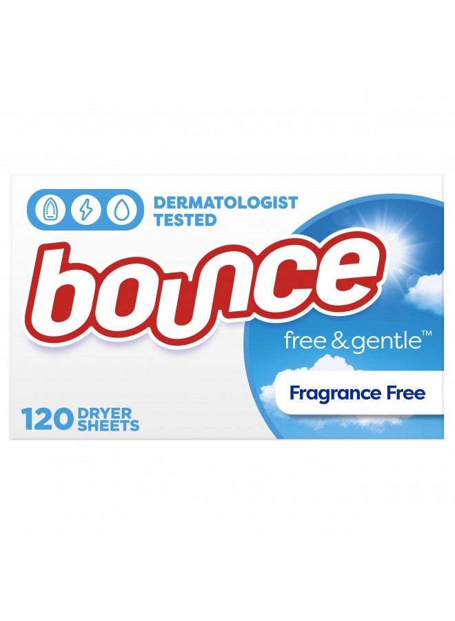 Bounce Free & Gentle Unscented Fabric Softener Dryer Sheets for Sensitive Skin, 120 Count - Image 1
