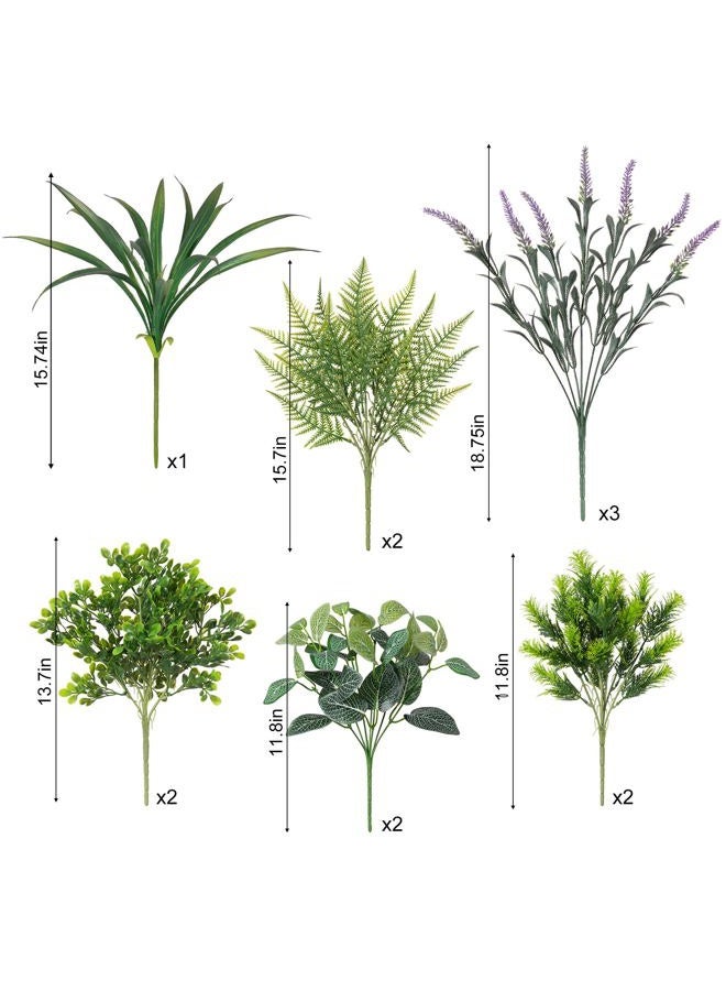 Hrobek Outdoor Faux Plants UV Resistant - 12 Bouquets Realistic Artificial Eucalyptus Fern Lavender Greenery for Patio Garden Front Porch Decor Weatherproof Fake Plants for Outside - Image 2