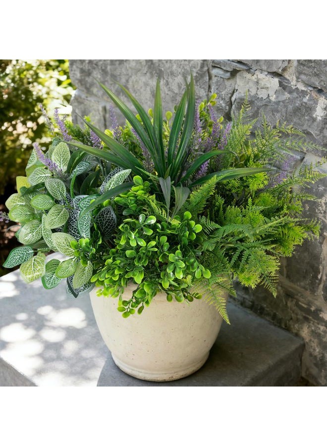 Hrobek Outdoor Faux Plants UV Resistant - 12 Bouquets Realistic Artificial Eucalyptus Fern Lavender Greenery for Patio Garden Front Porch Decor Weatherproof Fake Plants for Outside - Image 1