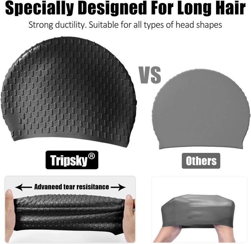 Tripsky Silicone Swim Cap,Comfortable Bathing Cap Ideal for Curly Short Medium Long Hair, Swimming Cap for Women and Men, Shower Caps Keep Hairstyle Unchanged… - Image 5
