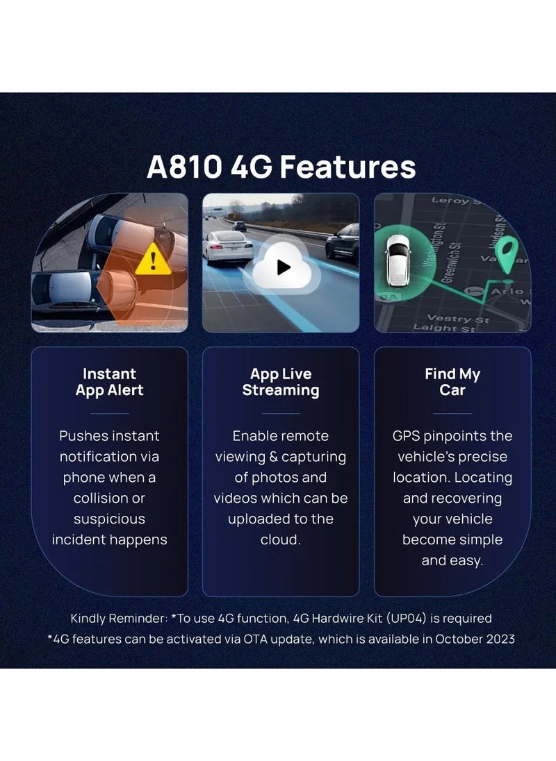 70mai - 70mai A810-2  Dash Cam Set True 4K HDR Dual Vision, Built-in GPS Logger, ADAS, Starvis 2 IMX 678 150° Wide Sensor, Optional Parking Mode with Motion Detection & Time Lapse - Image 1