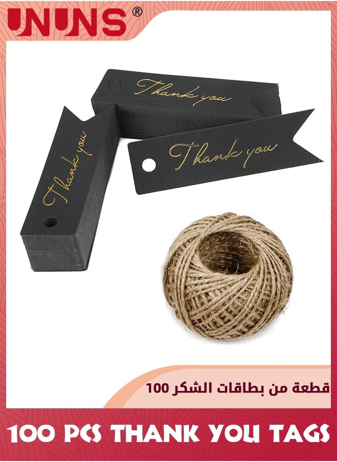 UNUNS 100 PCS Thank You Tags,Thank You Labels With Strings,30m Jute Twine And Kraft Paper Gift Tags,Great For Diy,Arts And Crafts,Wedding,Party Favors,Baby Shower,Small Business(Black)  - Image 1