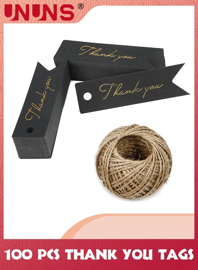UNUNS 100 PCS Thank You Tags,Thank You Labels With Strings,30m Jute Twine And Kraft Paper Gift Tags,Great For Diy,Arts And Crafts,Wedding,Party Favors,Baby Shower,Small Business(Black) - Image 1