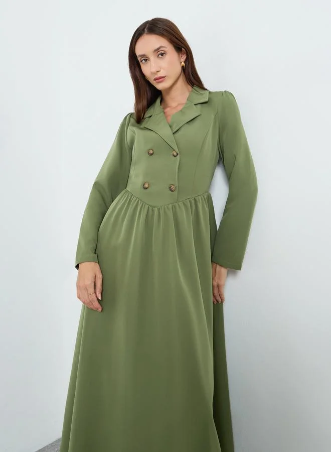 Take Two Women Notch Lapel Maxi Dress with Button Front