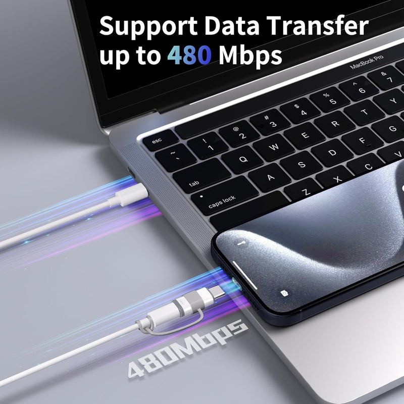 4 حزمة محول البرق إلى USB-C لهاتف iPhone 15/16/16 Pro Max/Plus، Samsung S24، يدعم الشحن ونقل البيانات، كابل شاحن من نوع C، محول أنثى البرق إلى ذكر USB-C، ليس للصوت. - Image 5