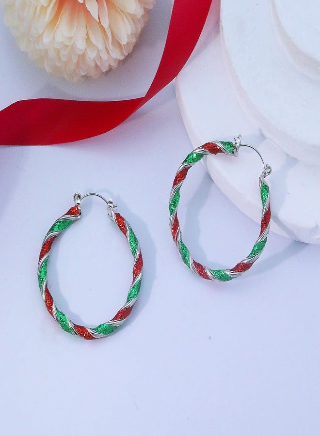 INENIMARTJ Christmas Earrings for Women,Christmas Hoop Earrings Sparkling Christmas Tree Santa Bulb Reindeer Rhinestone Drop Dangle Earrings Handmade Xmas Festive Jewelry Gifts (Hoop) - Image 5