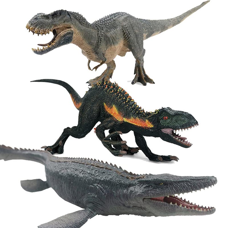 EOIVSH 3PCS Dinosaur Toys Set Tyrannosaurus Raptor Vastatosaurus Rex Mosasaurus Large Plastic Dinosaur Figures Dinosaur Figurine Toys for GiftCake TopperParty Favor - Image 3