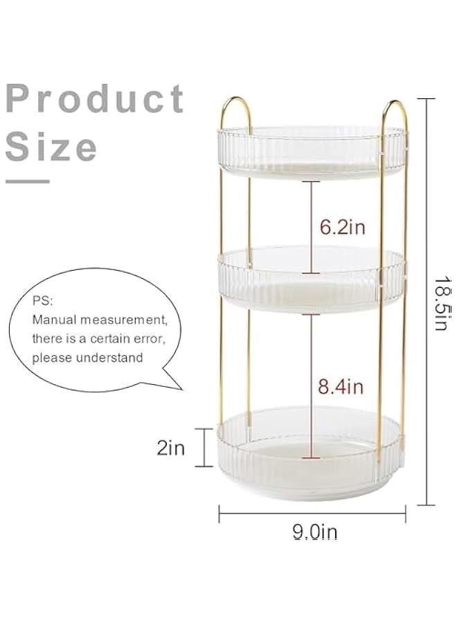 هوكور منظم مكياج دوار 360 درجة، حامل دوار لمكياج الحمام، رف تخزين مستحضرات التجميل بسعة كبيرة، مناسب لمستحضرات التجميل والعناية بالبشرة (3 طبقات شفافة)، بلاستيك - Image 2
