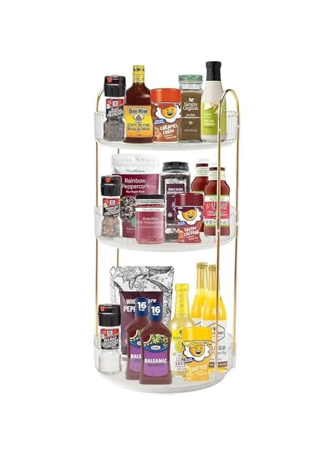 هوكور منظم مكياج دوار 360 درجة، حامل دوار لمكياج الحمام، رف تخزين مستحضرات التجميل بسعة كبيرة، مناسب لمستحضرات التجميل والعناية بالبشرة (3 طبقات شفافة)، بلاستيك - Image 1