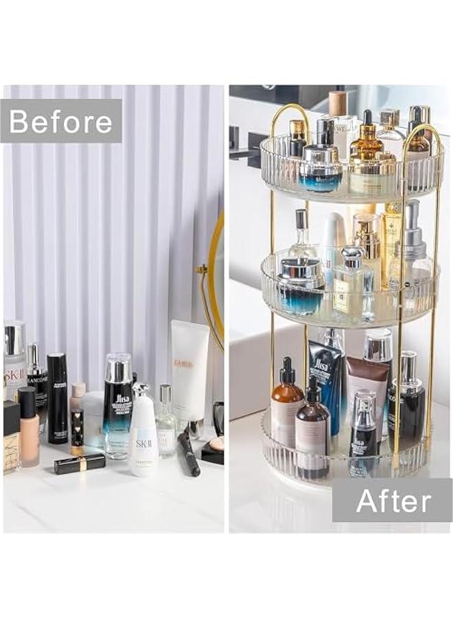 هوكور منظم مكياج دوار 360 درجة، حامل دوار لمكياج الحمام، رف تخزين مستحضرات التجميل بسعة كبيرة، مناسب لمستحضرات التجميل والعناية بالبشرة (3 طبقات شفافة)، بلاستيك - Image 5