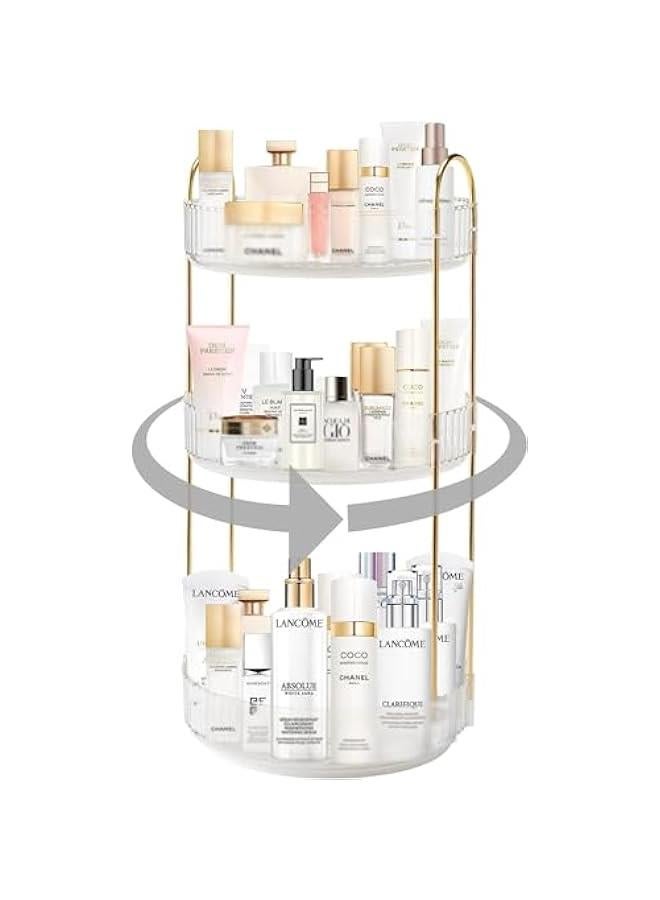 هوكور منظم مكياج دوار 360 درجة، حامل دوار لمكياج الحمام، رف تخزين مستحضرات التجميل بسعة كبيرة، مناسب لمستحضرات التجميل والعناية بالبشرة (3 طبقات شفافة)، بلاستيك - Image 3