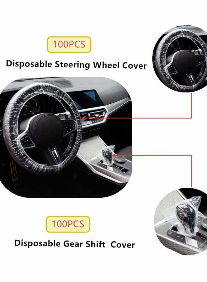 100 Piece Set of Disposable Steering Wheel Covers and Gear Selector Shifter Knob Covers  Universal Fit Clear Plastic with Elastic Bands  Handbrake Cover Keep Auto Interior Clean Sanitary - Image 2