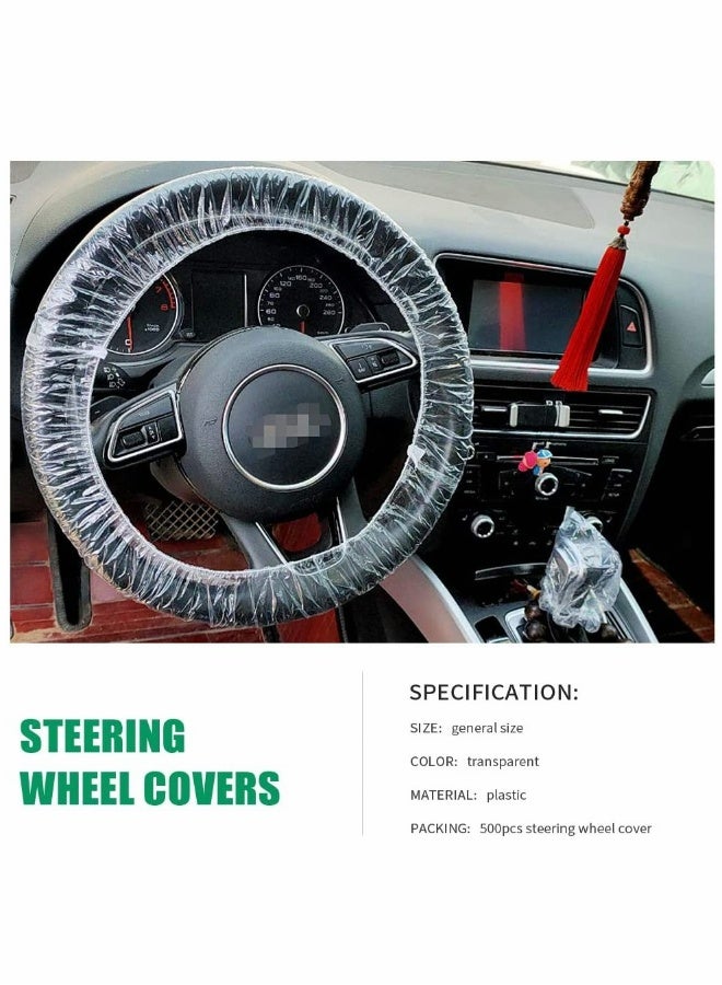 100 Piece Set of Disposable Steering Wheel Covers and Gear Selector Shifter Knob Covers  Universal Fit Clear Plastic with Elastic Bands  Handbrake Cover Keep Auto Interior Clean Sanitary - Image 4