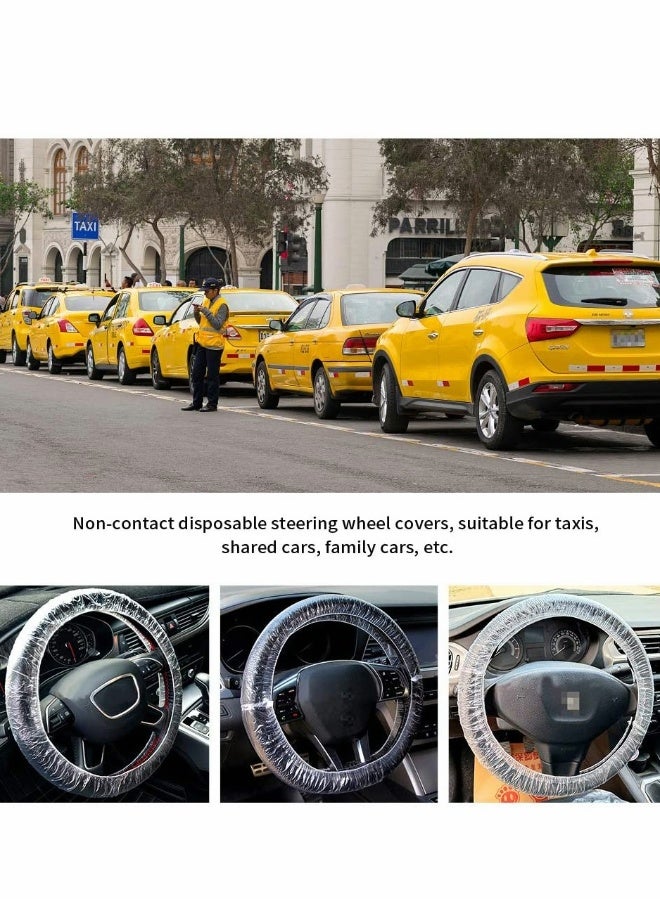 100 Piece Set of Disposable Steering Wheel Covers and Gear Selector Shifter Knob Covers  Universal Fit Clear Plastic with Elastic Bands  Handbrake Cover Keep Auto Interior Clean Sanitary - Image 3