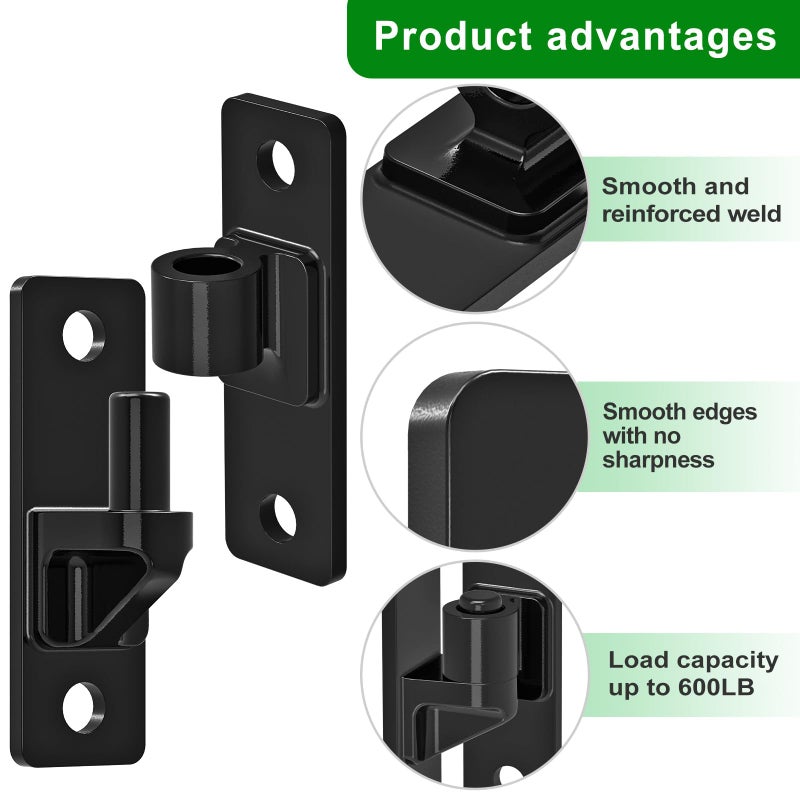 Insaga Heavy Duty Gate Hinges, 2Pack High Strength Steel With Electroplated Finish, 600Lb Load Capacity, Thick 6Mm Black Hinges For Farm Gates, Fences, Barns, Sheds & Outdoor Gates (4.9""X1.5"") - Image 3