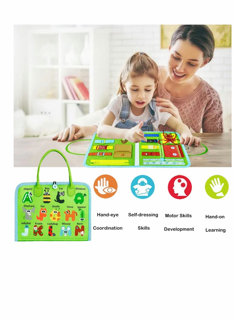 KASTWAVE Busy Board for Toddlers, Toys for 1 2 3 4 Year Old Kids Sensory Toys for Autism with Alphabet Animals Preschool Basic Dress Skills Baby Busy Book Car Airplane Activities for Travel  - Image 4