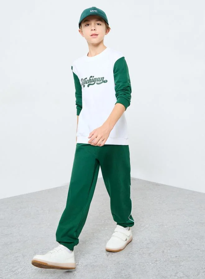 Styli Styli Teens Green Michigan Sweatshirt and Joggers Set