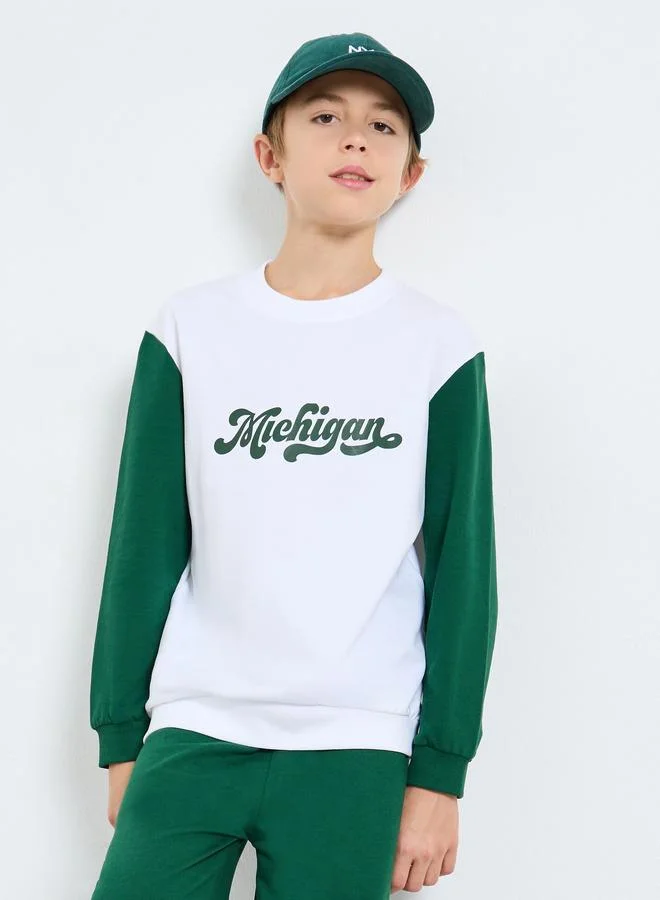 Styli Styli Teens Green Michigan Sweatshirt and Joggers Set