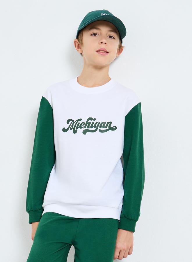 ستايلي طقم سويت شيرت بطبعة ميشيغان مع جوغر - Image 2