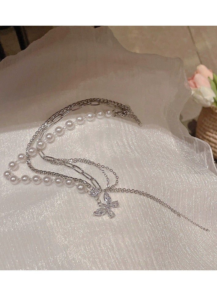 Goolsky Korean Fairy Style Butterfly & Pearl Necklace – Zircon Long Tassel Pendant | Elegant Collarbone Chain for Women - Image 2