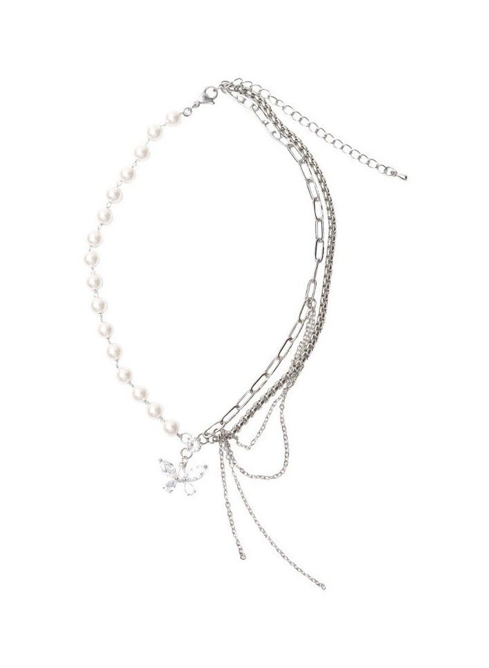 Goolsky Korean Fairy Style Butterfly & Pearl Necklace – Zircon Long Tassel Pendant | Elegant Collarbone Chain for Women - Image 3