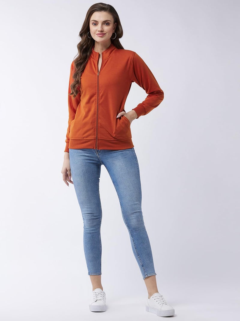 Pivl Full Sleeve Solid Women Sweatshirt_Rust, L - Image 4