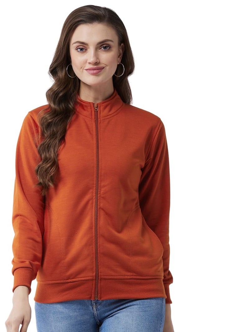 Pivl Full Sleeve Solid Women Sweatshirt_Rust, L - Image 1