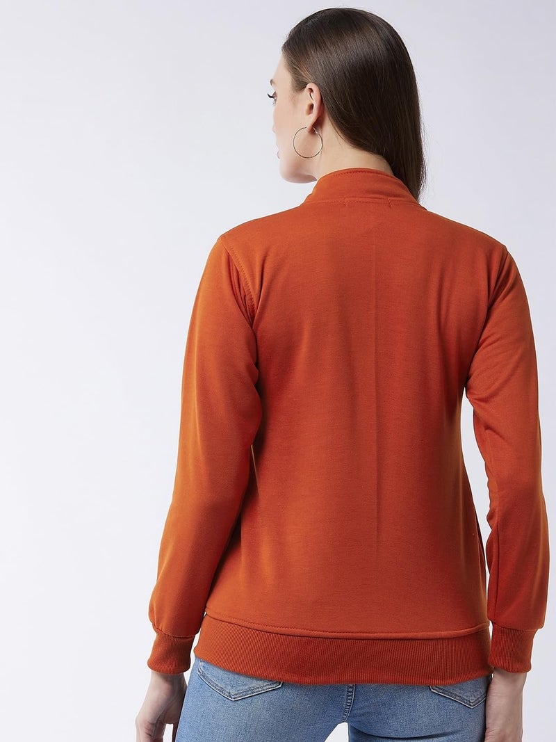 Pivl Full Sleeve Solid Women Sweatshirt_Rust, L - Image 3