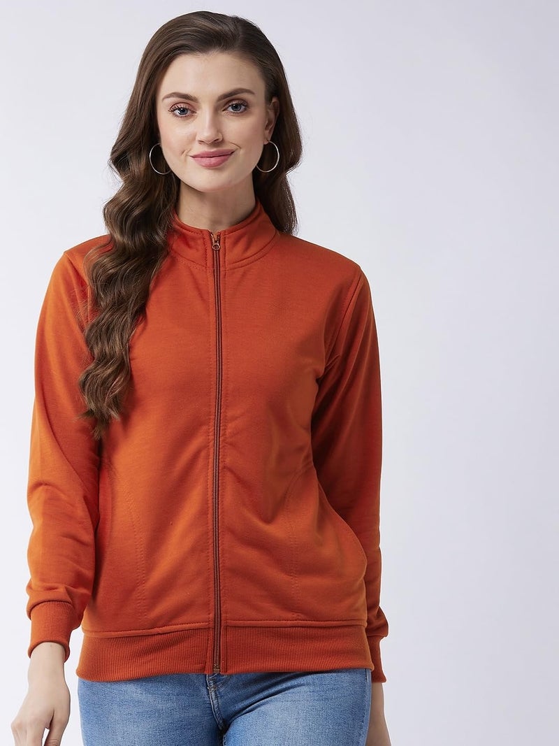 Pivl Full Sleeve Solid Women Sweatshirt_Rust, L - Image 2
