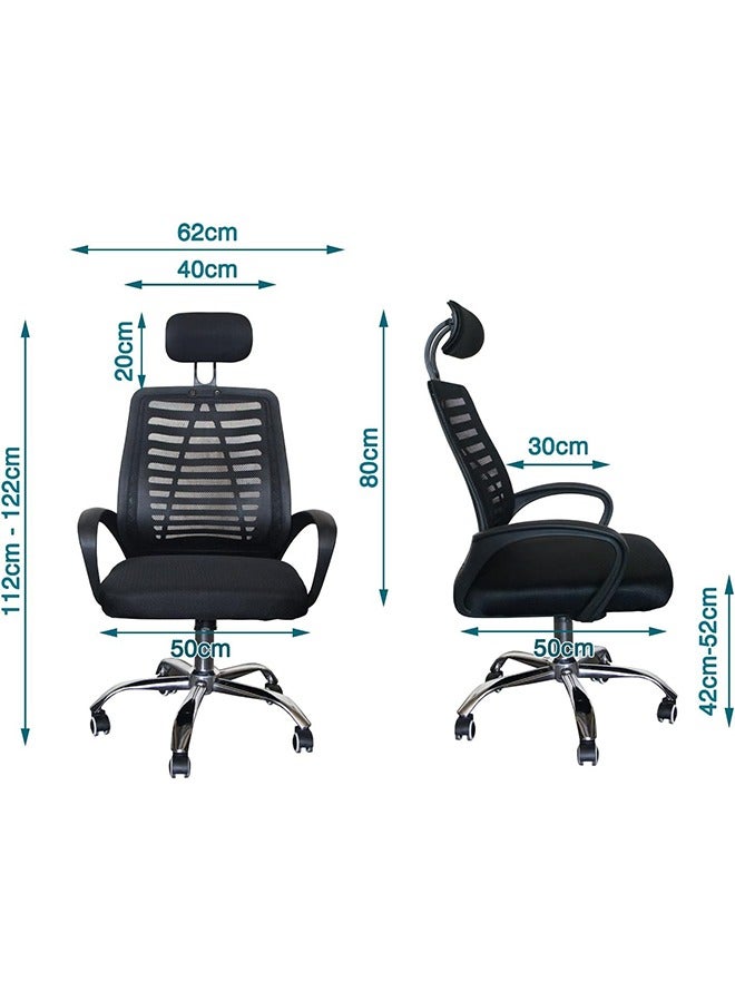 كرسي مكتب، كرسي مكتب كمبيوتر مريح، كرسي مكتب منزلي دوار مع دعم أسفل الظهر، كرسي شبكي مسامي، كرسي مكتب عالي الظهر مع مسند رأس قابل للتعديل - Image 2