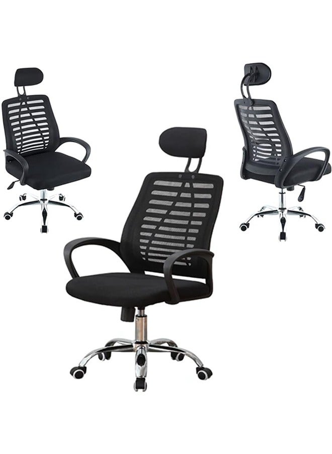 كرسي مكتب، كرسي مكتب كمبيوتر مريح، كرسي مكتب منزلي دوار مع دعم أسفل الظهر، كرسي شبكي مسامي، كرسي مكتب عالي الظهر مع مسند رأس قابل للتعديل - Image 3