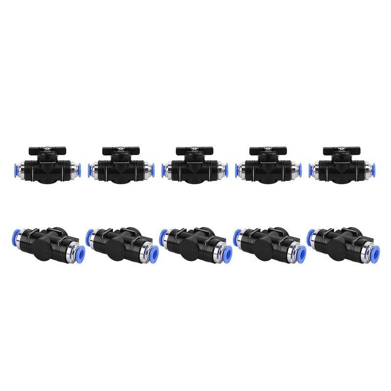 SNS Air Flow Control Ball Valve Hand Valve 1/4" OD Union Straight Plastic Push To Connect Fittings (10PCS) BUC-1/4