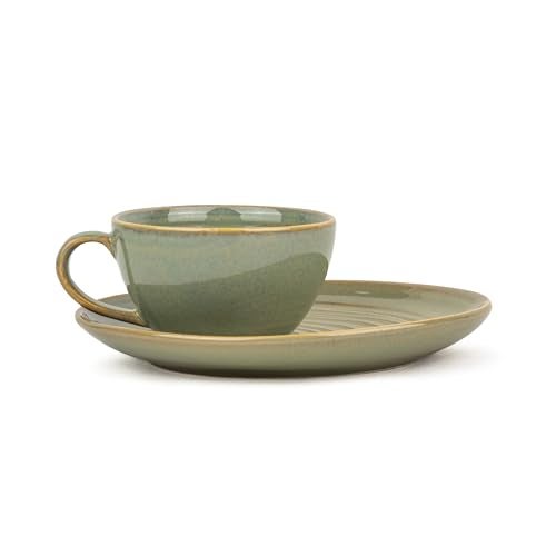Shay Coffee Cup Saucer Set, Pista, 250ml | Glossy Finish | Mug for Coffee | Porcelain | Microwave Safe (Coffee Cup Saucer - Pista) - Image 1