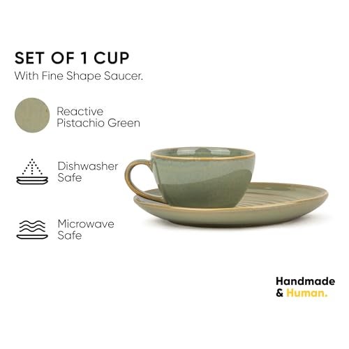 Shay Coffee Cup Saucer Set, Pista, 250ml | Glossy Finish | Mug for Coffee | Porcelain | Microwave Safe (Coffee Cup Saucer - Pista) - Image 2