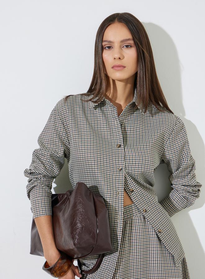 Styli Brown Mini Checked Long Sleeves Regular Fit Shirt - Image 1