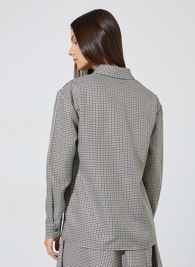 Styli Brown Mini Checked Long Sleeves Regular Fit Shirt - Image 4