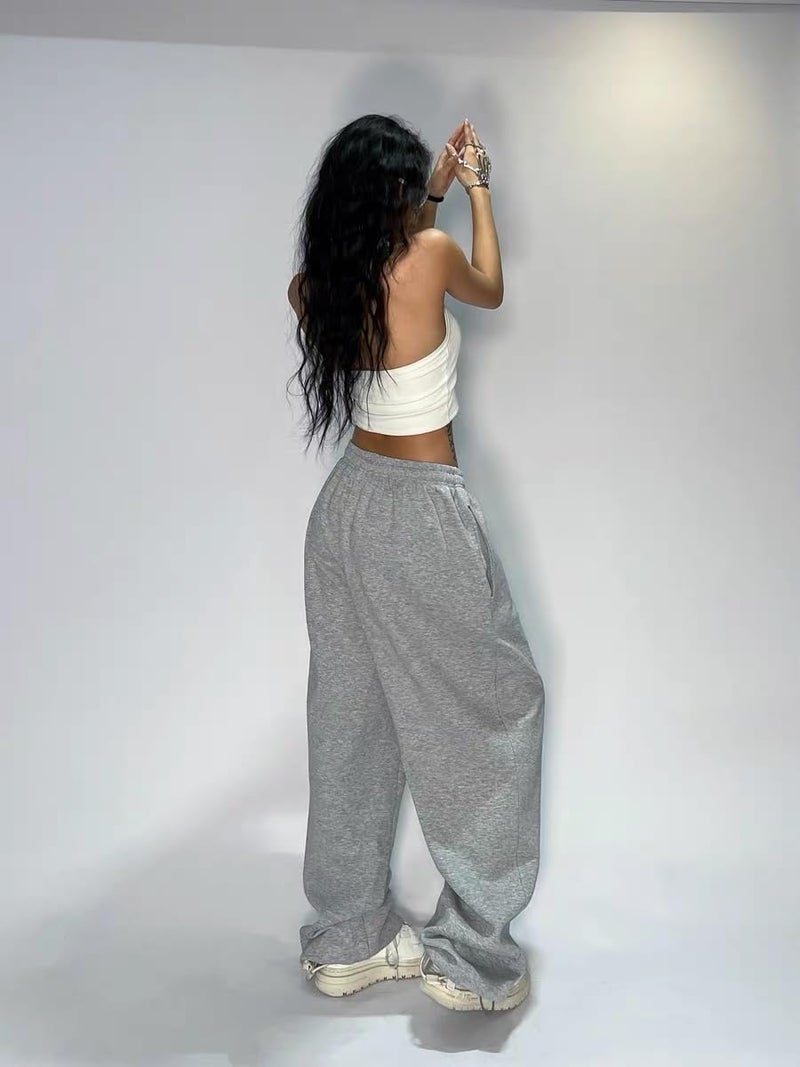 XPONNI Baggy Sweatpants Y2k Pants Wide Leg Sweatpants Women Baggy Pants Y2k Clothes Y2k Sweatpants (Grey,L,Large) - Image 2