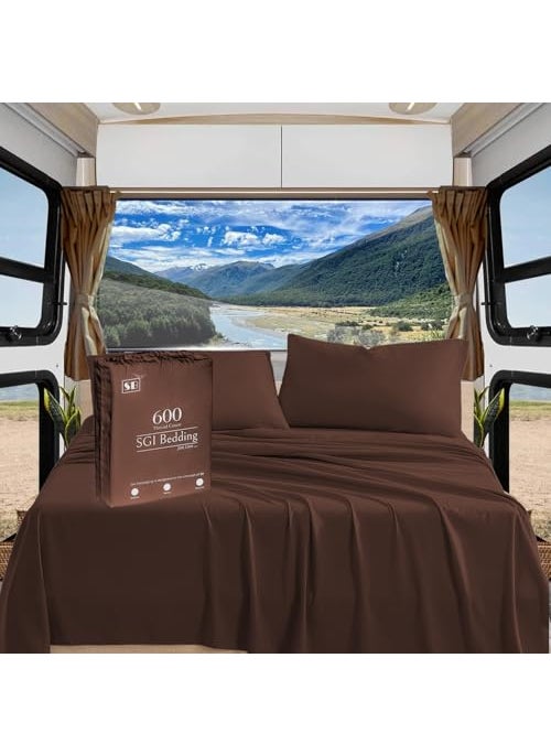SGI bedding SGI bedding RV King Sheets Luxury Soft 100 Egyptian Cotton  Sheet Set for RV King 72x80 Mattress Chocolate Solid 600 Thread Count Deep Pocket 