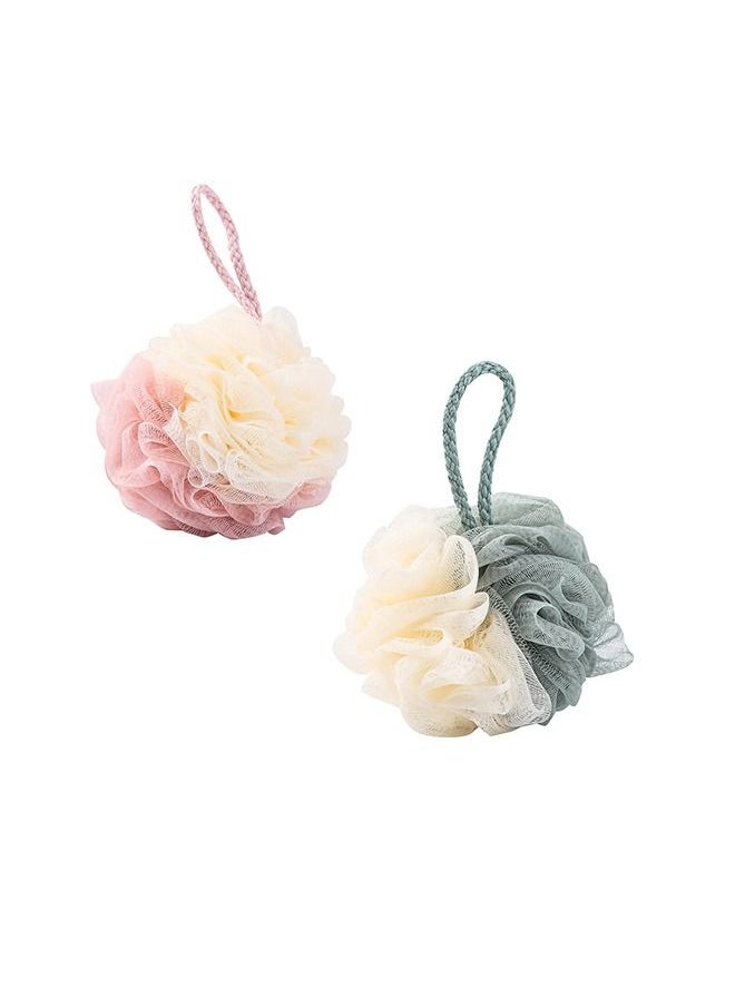 Generic 2 PCS Couples Style Bath Sponge Lace Net, PE Material Bath Ball, Two-Color Large Size Bath Ball, Fully Clean Foam Luxury Bath, Couples Scrub Bath Foaming Bath Flower (Pink + Green)  - Image 1