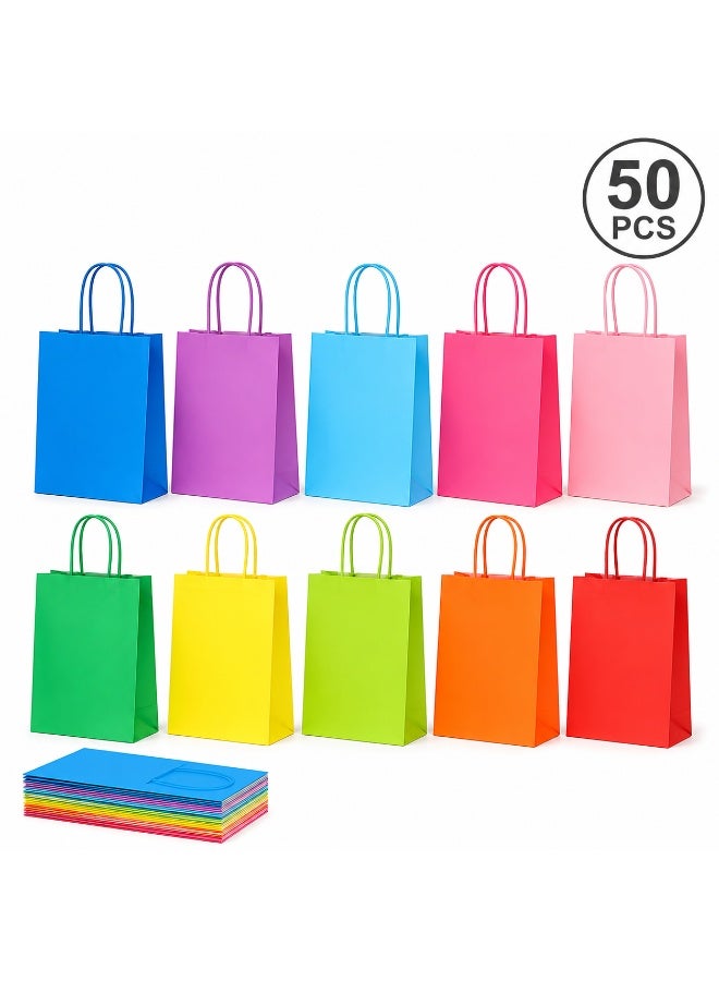 50pcs Solid Color Kraft Paper Gift Tote Bags Matte Surface Paper Hand Bags for Ramadan Eid Wedding Birthday Party Gift Packaging 21x15x7 cm - Image 1
