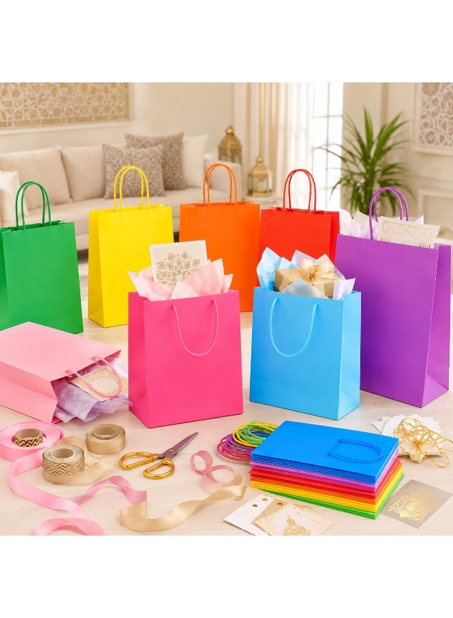 50pcs Solid Color Kraft Paper Gift Tote Bags Matte Surface Paper Hand Bags for Ramadan Eid Wedding Birthday Party Gift Packaging 21x15x7 cm - Image 2