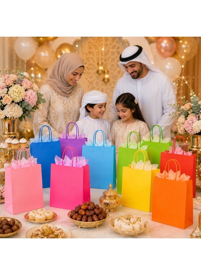 50pcs Solid Color Kraft Paper Gift Tote Bags Matte Surface Paper Hand Bags for Ramadan Eid Wedding Birthday Party Gift Packaging 21x15x7 cm - Image 5